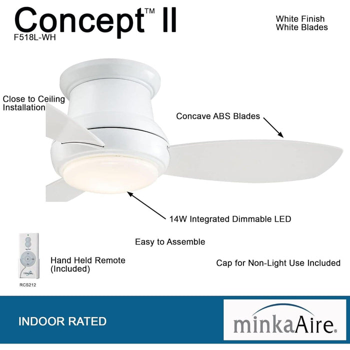 44 in. White Flush Mount Ceiling Fan with Light Remote Control, LED Fan Light-2-ErisView
