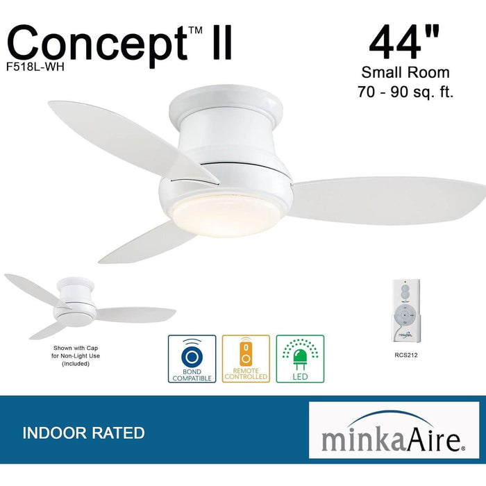 44 in. White Flush Mount Ceiling Fan with Light Remote Control, LED Fan Light-4-ErisView