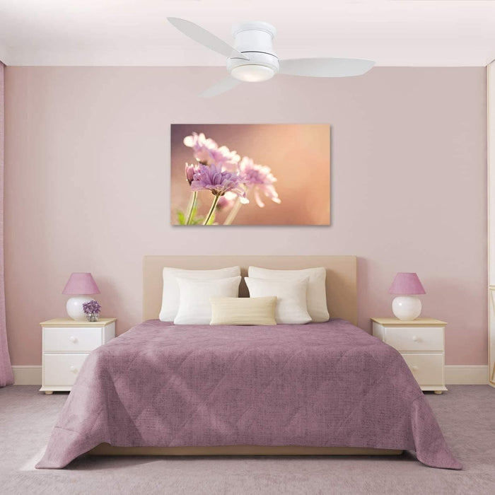 44 in. White Flush Mount Ceiling Fan with Light Remote Control, LED Fan Light-7-ErisView