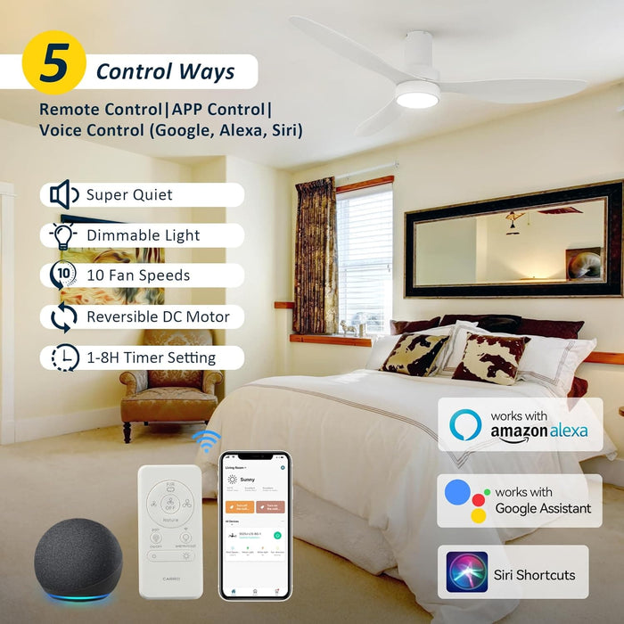 44 in. White Flush Mount Indoor Ceiling Fan, Glam Ceiling Fan, Smart Fans with Remote Voice Google Assistant Alexa Siri Shortcut Control-11-ErisView