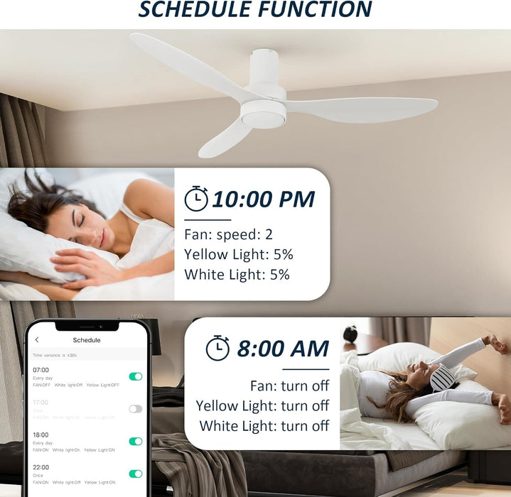 44 in. White Flush Mount Indoor Ceiling Fan, Glam Ceiling Fan, Smart Fans with Remote Voice Google Assistant Alexa Siri Shortcut Control-12-ErisView