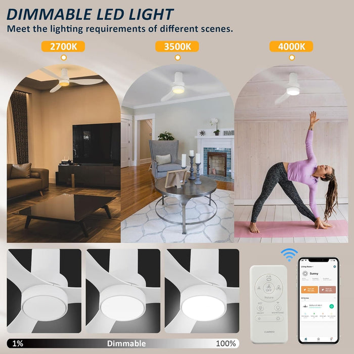 44 in. White Flush Mount Indoor Ceiling Fan, Glam Ceiling Fan, Smart Fans with Remote Voice Google Assistant Alexa Siri Shortcut Control-14-ErisView