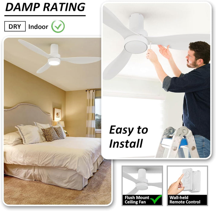 44 in. White Flush Mount Indoor Ceiling Fan, Glam Ceiling Fan, Smart Fans with Remote Voice Google Assistant Alexa Siri Shortcut Control-15-ErisView
