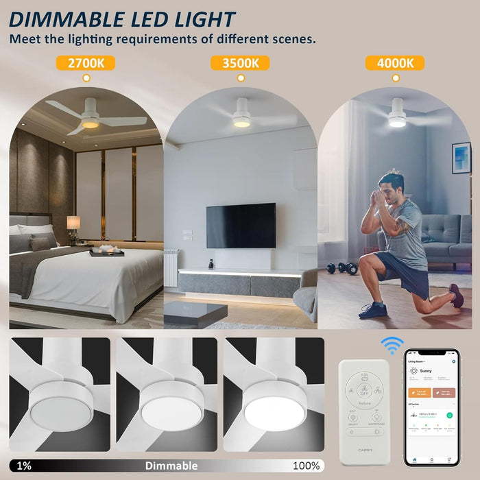 44 in. White Flush Mount Indoor Ceiling Fan, Glam Ceiling Fan, Smart Fans with Remote Voice Google Assistant Alexa Siri Shortcut Control-6-ErisView