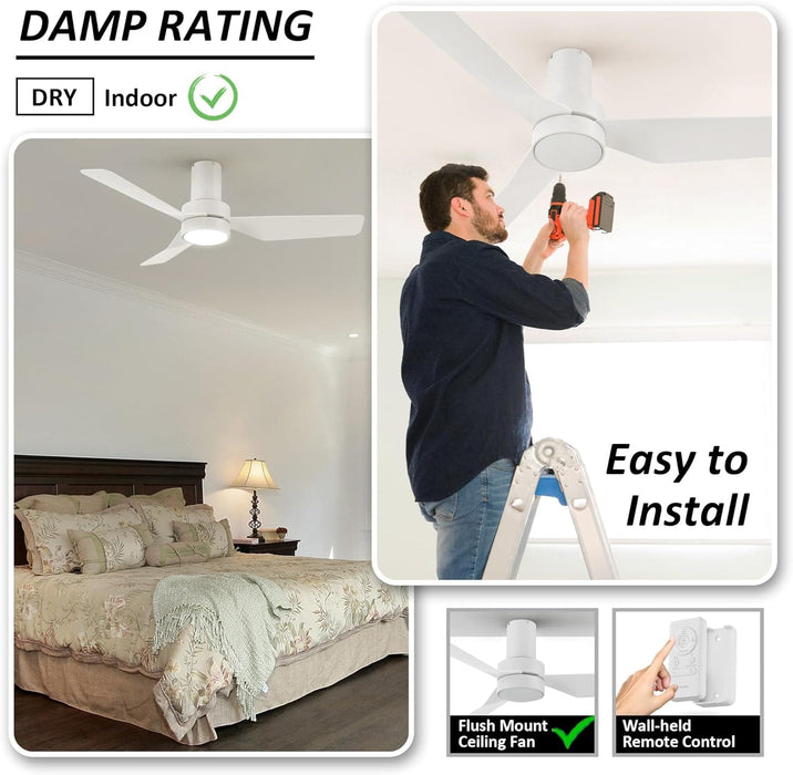 44 in. White Flush Mount Indoor Ceiling Fan, Glam Ceiling Fan, Smart Fans with Remote Voice Google Assistant Alexa Siri Shortcut Control-7-ErisView