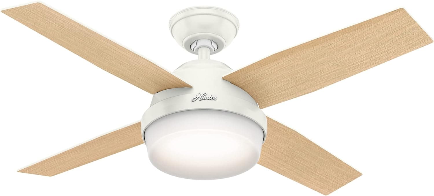 44 in. White Indoor Ceiling Fan with LED Light and Remote Control, Hugger Ceiling Fan with Light-10-ErisView