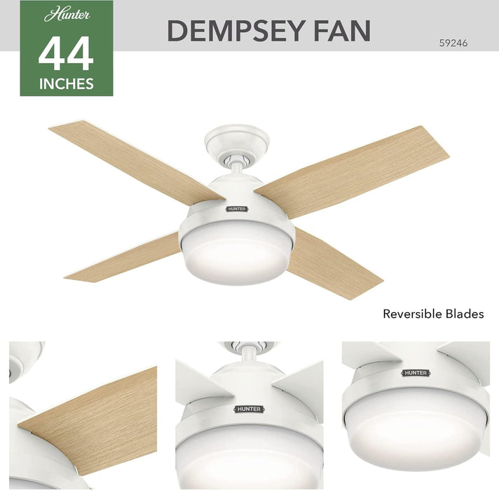 44 in. White Indoor Ceiling Fan with LED Light and Remote Control, Hugger Ceiling Fan with Light-2-ErisView