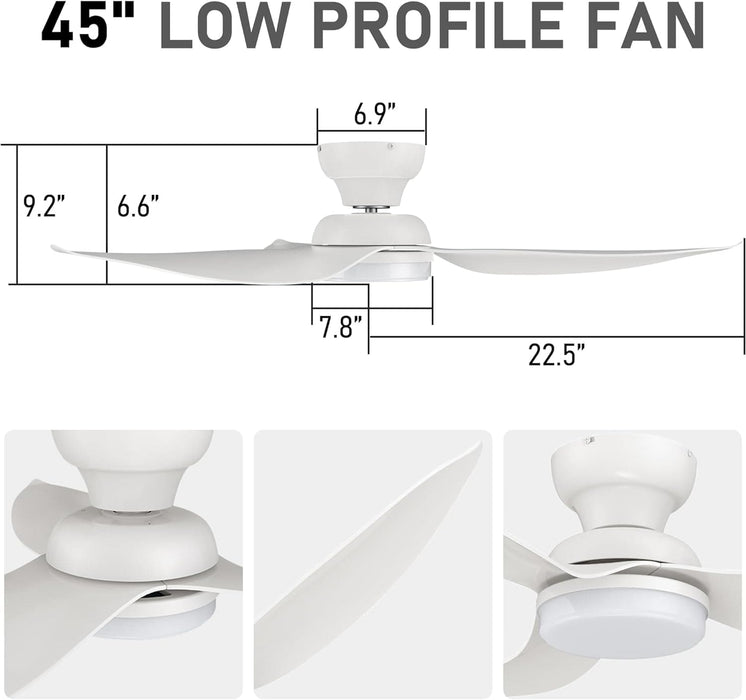 45 in. Smart Low Profile Flush Mount Ceiling Fan, Reversible Modern Ceiling Fan, Compatible with Alexa, Siri, Google Smart APP-8-ErisView