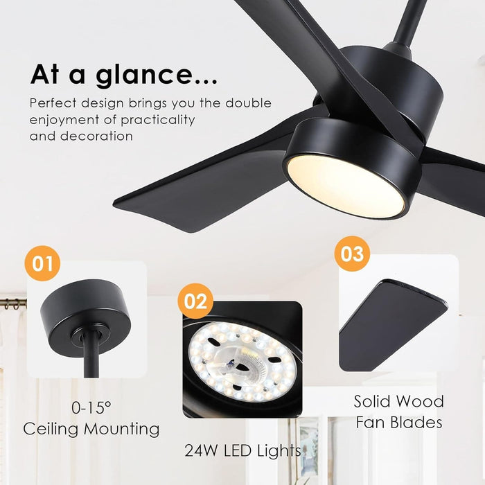 45 in. Wood Ceiling Fan with Remote Control, Farmhouse Low Profile Ceiling Fan for Bedroom Living Room-19-ErisView