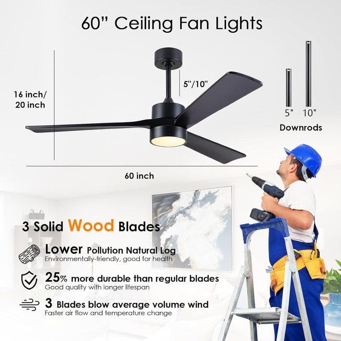 45 in. Wood Ceiling Fan with Remote Control, Farmhouse Low Profile Ceiling Fan for Bedroom Living Room-22-ErisView
