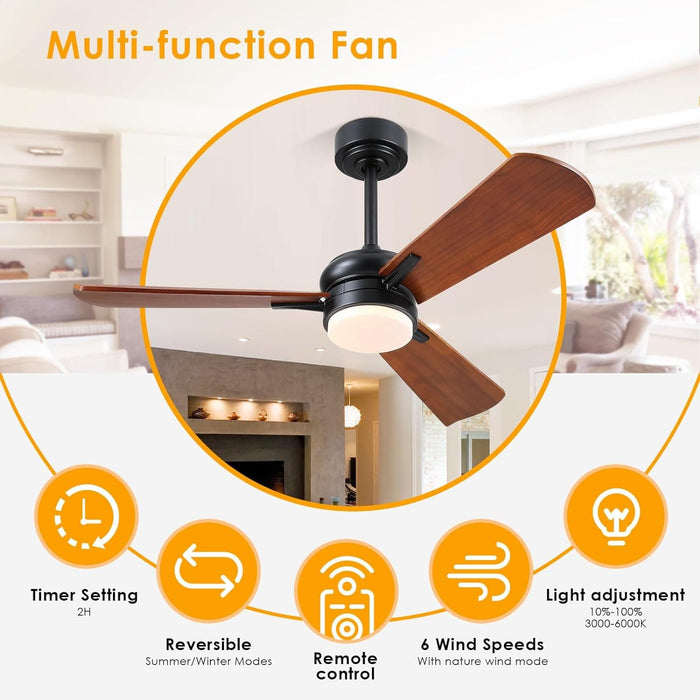 45 in. Wood Ceiling Fan with Remote Control, Farmhouse Low Profile Ceiling Fan for Bedroom Living Room-2-ErisView