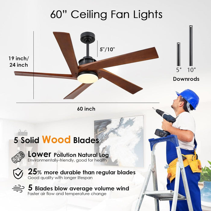 45 in. Wood Ceiling Fan with Remote Control, Farmhouse Low Profile Ceiling Fan for Bedroom Living Room-30-ErisView