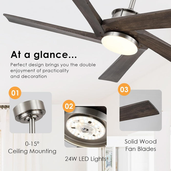 45 in. Wood Ceiling Fan with Remote Control, Farmhouse Low Profile Ceiling Fan for Bedroom Living Room-35-ErisView