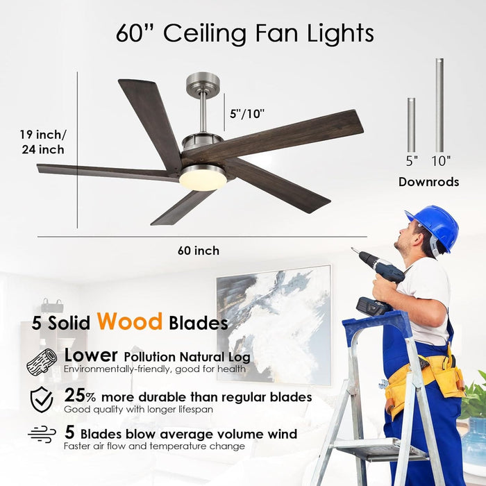 45 in. Wood Ceiling Fan with Remote Control, Farmhouse Low Profile Ceiling Fan for Bedroom Living Room-38-ErisView