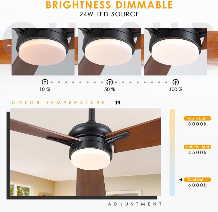 45 in. Wood Ceiling Fan with Remote Control, Farmhouse Low Profile Ceiling Fan for Bedroom Living Room-3-ErisView