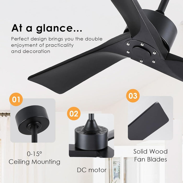 45 in. Wood Ceiling Fan with Remote Control, Farmhouse Low Profile Ceiling Fan for Bedroom Living Room-43-ErisView