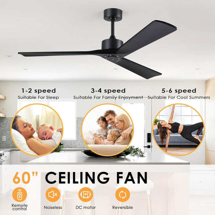 45 in. Wood Ceiling Fan with Remote Control, Farmhouse Low Profile Ceiling Fan for Bedroom Living Room-44-ErisView