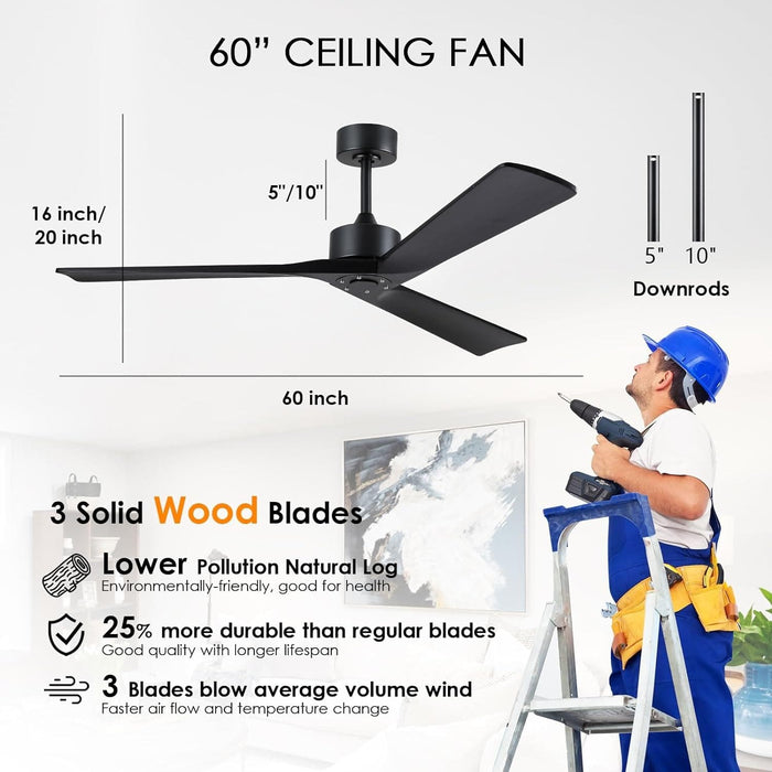 45 in. Wood Ceiling Fan with Remote Control, Farmhouse Low Profile Ceiling Fan for Bedroom Living Room-46-ErisView
