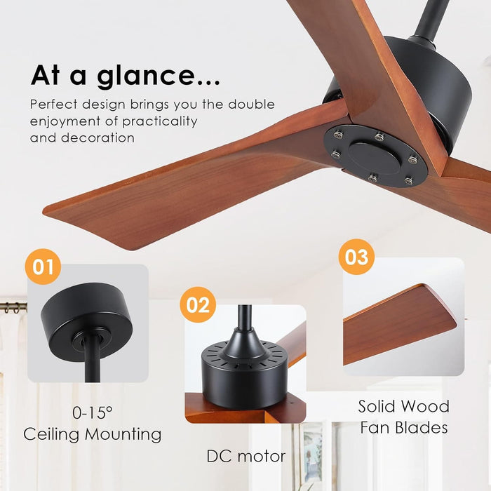 45 in. Wood Ceiling Fan with Remote Control, Farmhouse Low Profile Ceiling Fan for Bedroom Living Room-51-ErisView