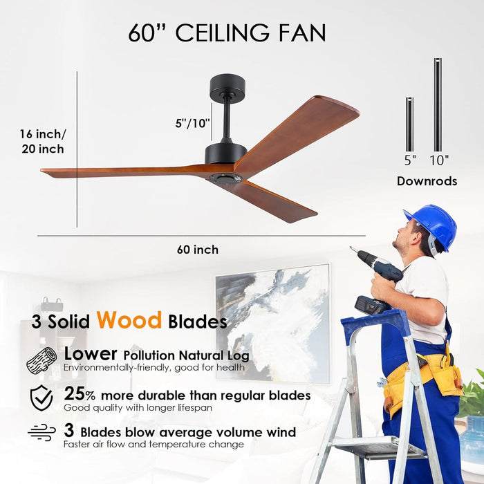 45 in. Wood Ceiling Fan with Remote Control, Farmhouse Low Profile Ceiling Fan for Bedroom Living Room-53-ErisView