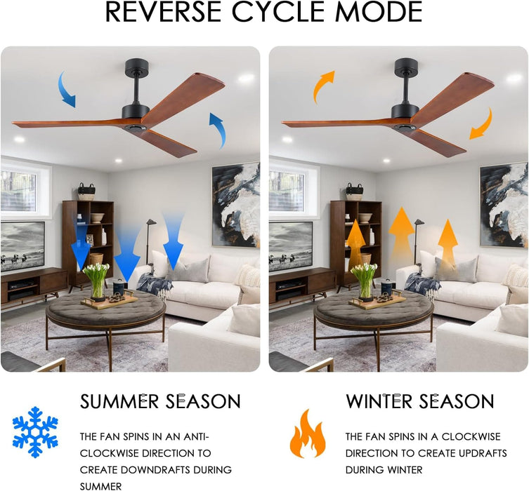 45 in. Wood Ceiling Fan with Remote Control, Farmhouse Low Profile Ceiling Fan for Bedroom Living Room-55-ErisView