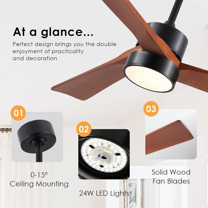45 in. Wood Ceiling Fan with Remote Control, Farmhouse Low Profile Ceiling Fan for Bedroom Living Room-59-ErisView