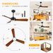45 in. Wood Ceiling Fan with Remote Control, Farmhouse Low Profile Ceiling Fan for Bedroom Living Room-5-ErisView