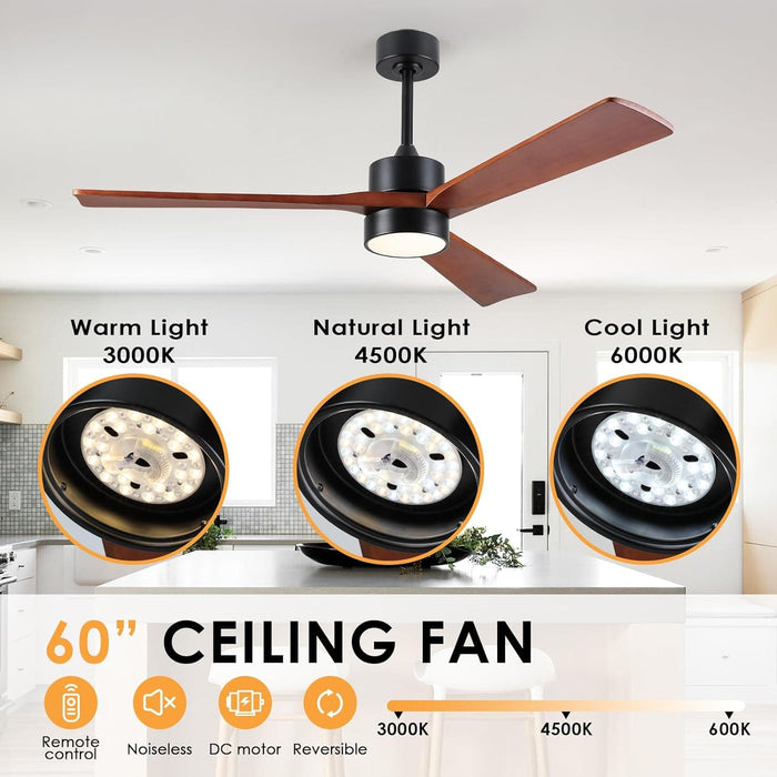 45 in. Wood Ceiling Fan with Remote Control, Farmhouse Low Profile Ceiling Fan for Bedroom Living Room-60-ErisView
