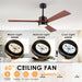45 in. Wood Ceiling Fan with Remote Control, Farmhouse Low Profile Ceiling Fan for Bedroom Living Room-60-ErisView