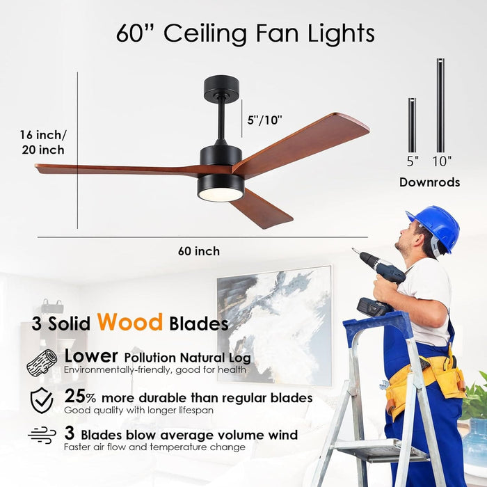 45 in. Wood Ceiling Fan with Remote Control, Farmhouse Low Profile Ceiling Fan for Bedroom Living Room-62-ErisView