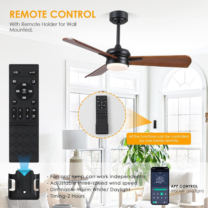 45 in. Wood Ceiling Fan with Remote Control, Farmhouse Low Profile Ceiling Fan for Bedroom Living Room-7-ErisView