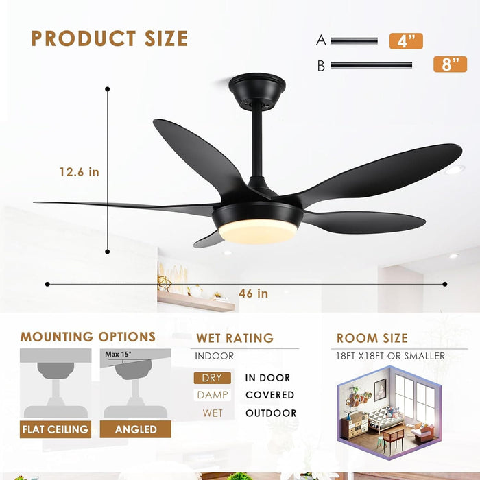 46 in. Black Modern Ceiling Fan, Indoor Ceiling Fan with Light Remote APP Control for Living Room, Low Profile Outdoor Ceiling Fan for Patio -4-ErisView