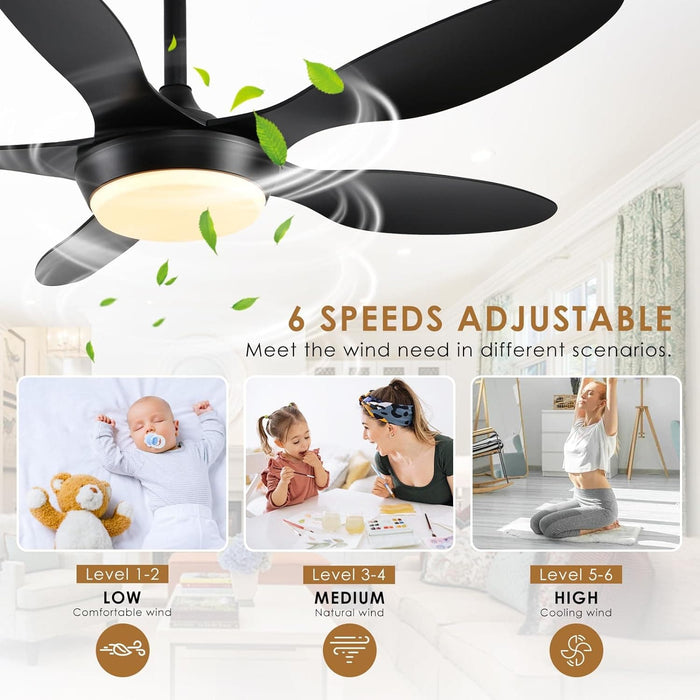 46 in. Black Modern Ceiling Fan, Indoor Ceiling Fan with Light Remote APP Control for Living Room, Low Profile Outdoor Ceiling Fan for Patio -5-ErisView