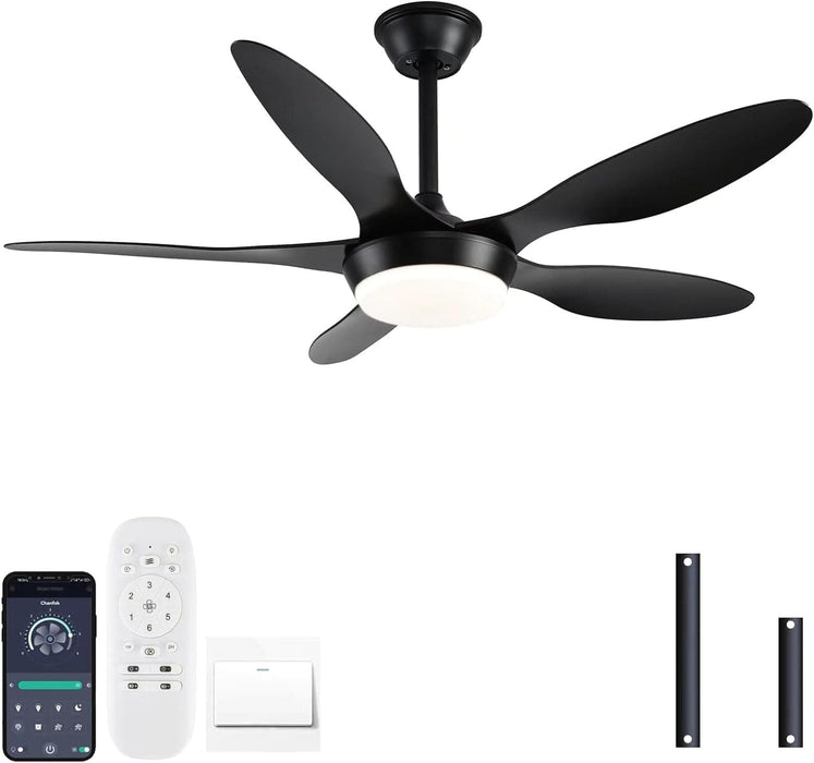 46 in. Black Modern Ceiling Fan, Indoor Ceiling Fan with Light Remote APP Control for Living Room, Low Profile Outdoor Ceiling Fan for Patio -1-ErisView