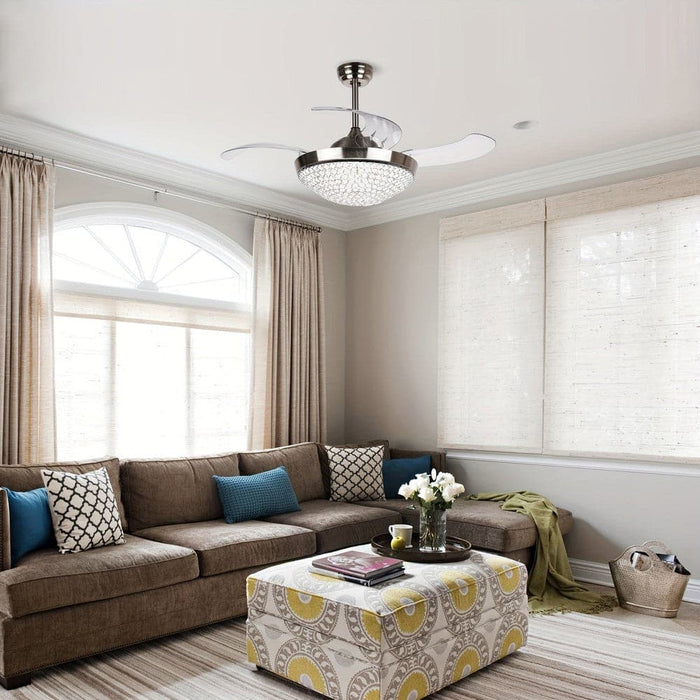 46 in. Modern 4-Blade Crystal Ceiling Fan with LED Light Remote for Living Room BedRoom Dining Room-ErisView