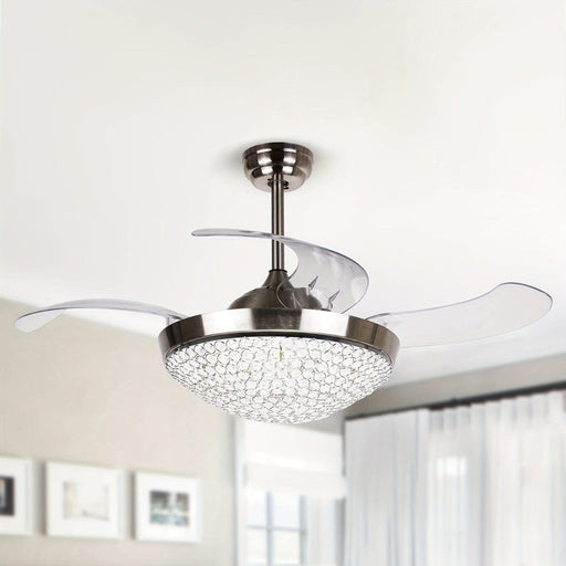 46 in. Modern 4-Blade Crystal Ceiling Fan with LED Light Remote for Living Room BedRoom Dining Room-ErisView
