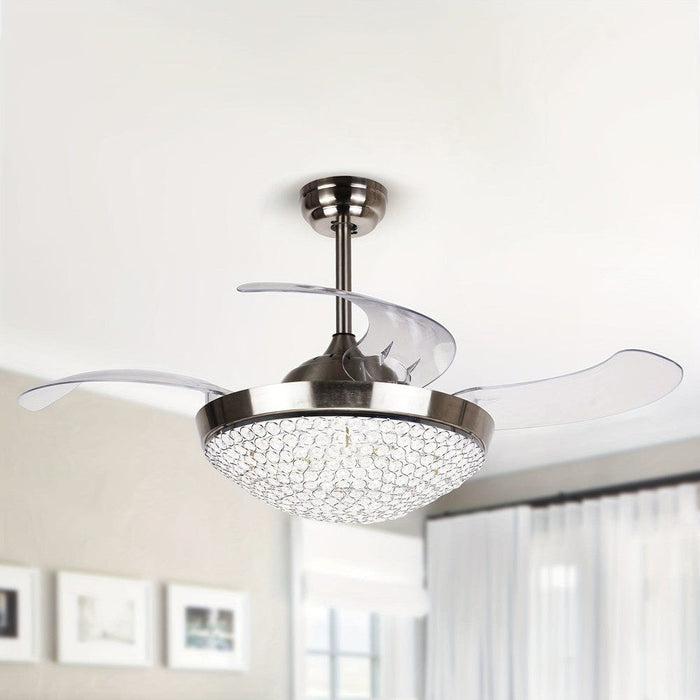 46 in. Modern 4-Blade Crystal Ceiling Fan with LED Light Remote for Living Room BedRoom Dining Room-ErisView