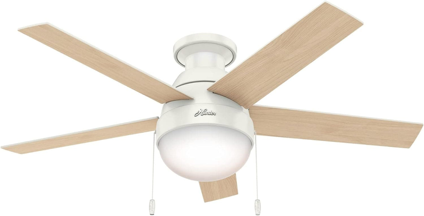 46 in. White Indoor Low Profile Ceiling Fan with LED Light and Pull Chain Control, Hugger Ceiling Fans-11-ErisView