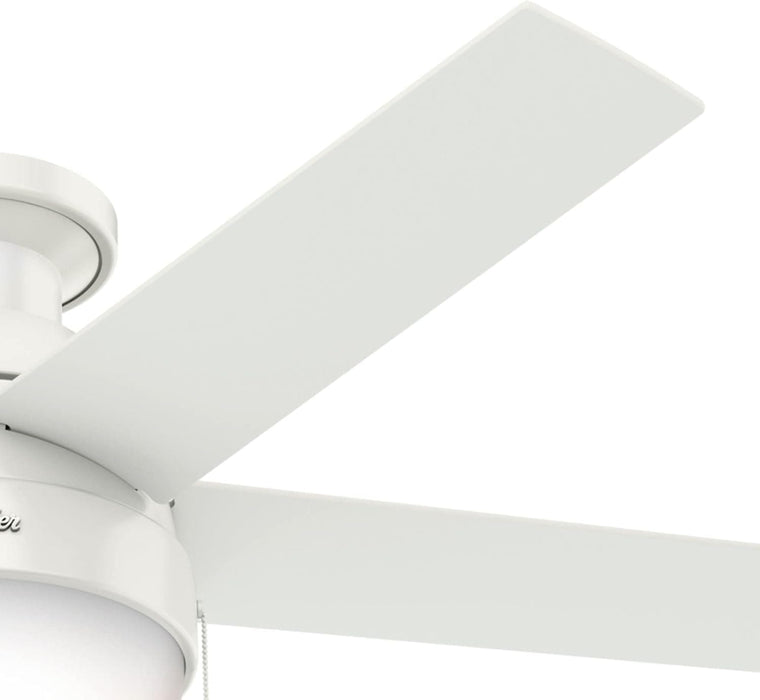 46 in. White Indoor Low Profile Ceiling Fan with LED Light and Pull Chain Control, Hugger Ceiling Fans-12-ErisView