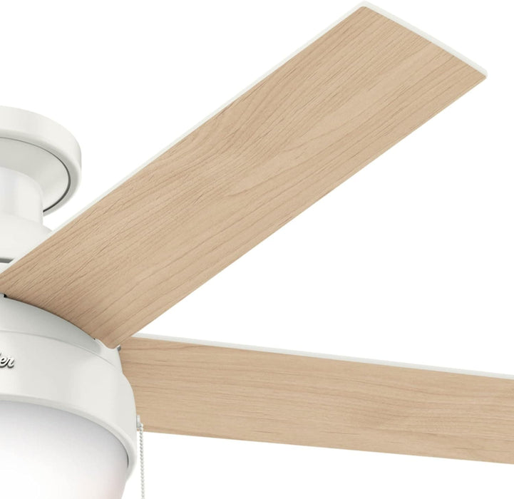 46 in. White Indoor Low Profile Ceiling Fan with LED Light and Pull Chain Control, Hugger Ceiling Fans-13-ErisView