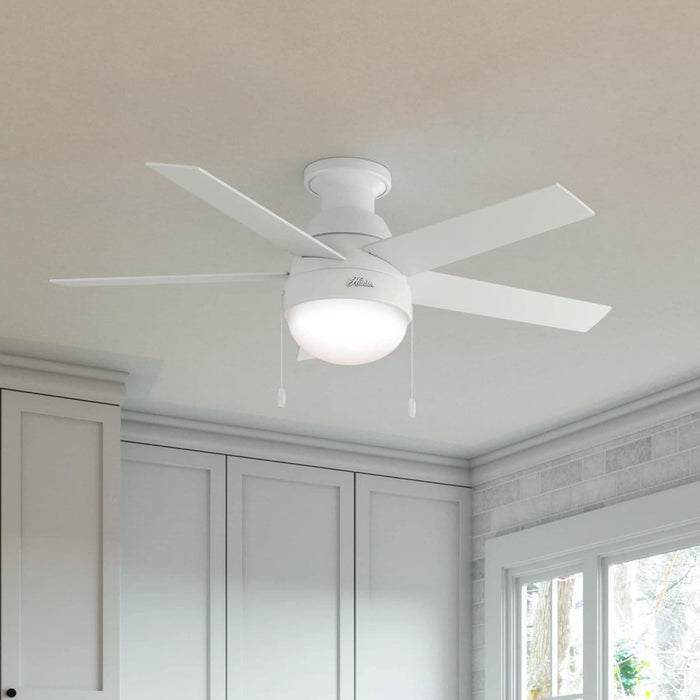 46 in. White Indoor Low Profile Ceiling Fan with LED Light and Pull Chain Control, Hugger Ceiling Fans-5-ErisView