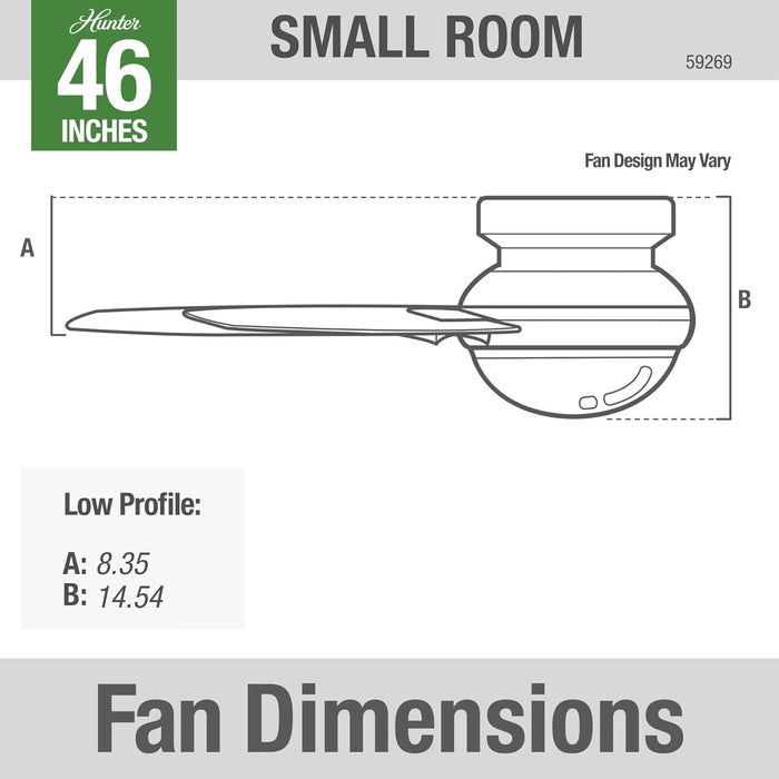 46 in. White Indoor Low Profile Ceiling Fan with LED Light and Pull Chain Control, Hugger Ceiling Fans-7-ErisView