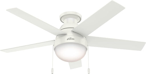 46 in. White Indoor Low Profile Ceiling Fan with LED Light and Pull Chain Control, Hugger Ceiling Fans-1-ErisView