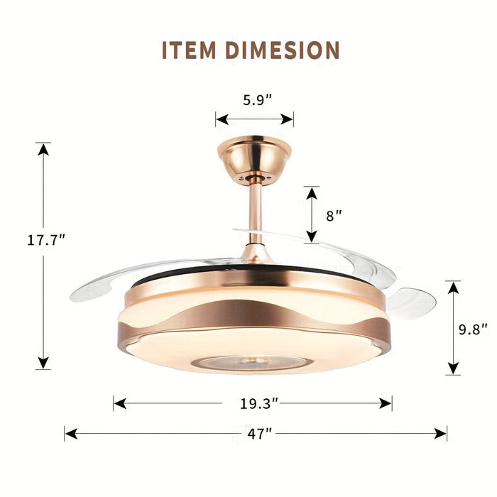 47 in. Gold Ceiling Fan with Lights and Remote, Modern Dimmable LED Ceiling Fan, Smart Slient Ceiling Fan for Bedroom Living Room-ErisView