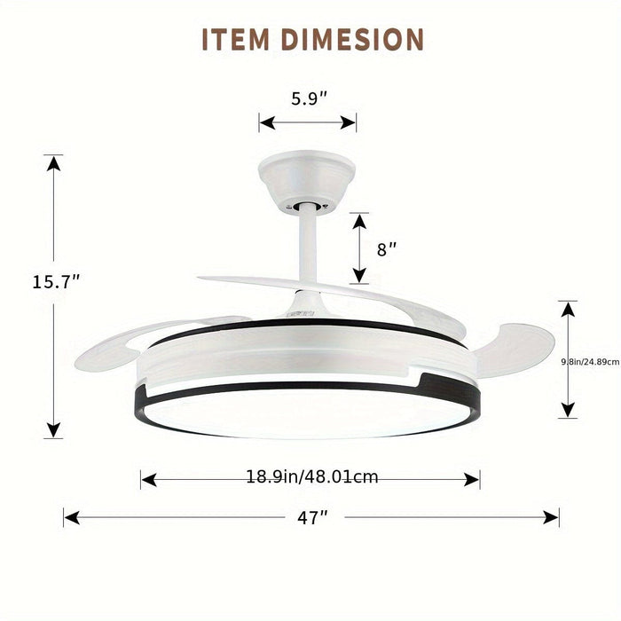 47 in. White Slient LED Ceiling Fan with Light and Remote Control, Modern Indoor Semi-Flush Mount Ceiling Fan with Reversible Blades-ErisView