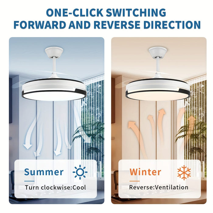 47 in. White Slient LED Ceiling Fan with Light and Remote Control, Modern Indoor Semi-Flush Mount Ceiling Fan with Reversible Blades-ErisView