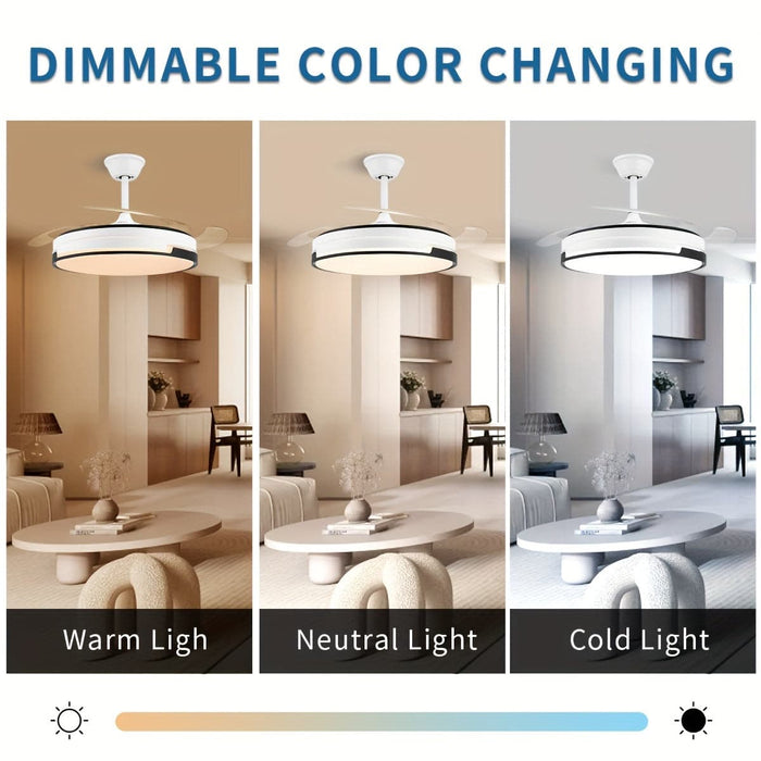 47 in. White Slient LED Ceiling Fan with Light and Remote Control, Modern Indoor Semi-Flush Mount Ceiling Fan with Reversible Blades-ErisView