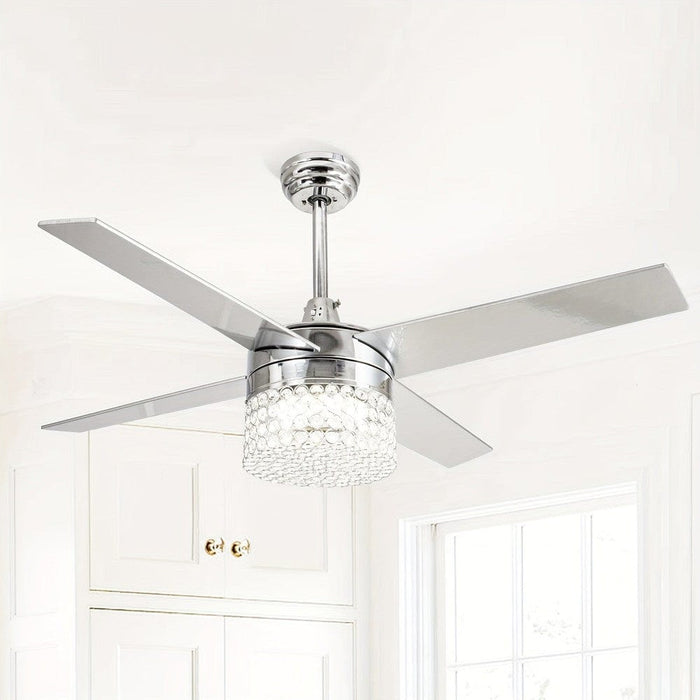 48 in. 4-Blade Crystal Ceiling Fan with LED Light Remote Control, Modern Chrome Ceiling Fan for Living Room-ErisView