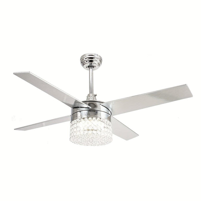 48 in. 4-Blade Modern Crystal Ceiling Fan with Light Remote, Chrome Ceiling Fan for Living Room-ErisView