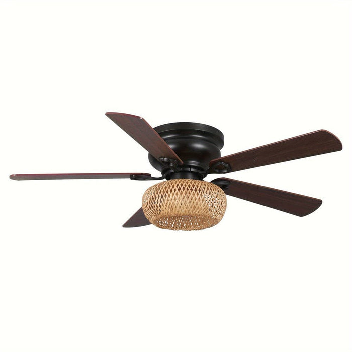 48 in. 5-Blade Low Profile Flush Mount Ceiling Fan with Bamboo Shade, Farmhouse Ceiling Fan for Living Room-ErisView